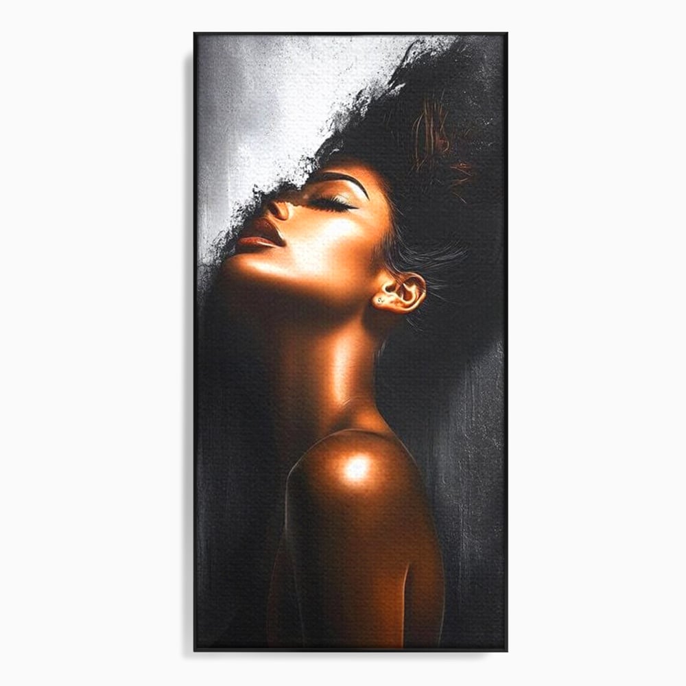 Tablou canvas cu tablou canvas cu portretul unei femei, in rama de aluminiu negru